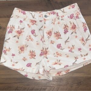 Floral Print Women’s Shorts - White with Pink & Peach Flowers